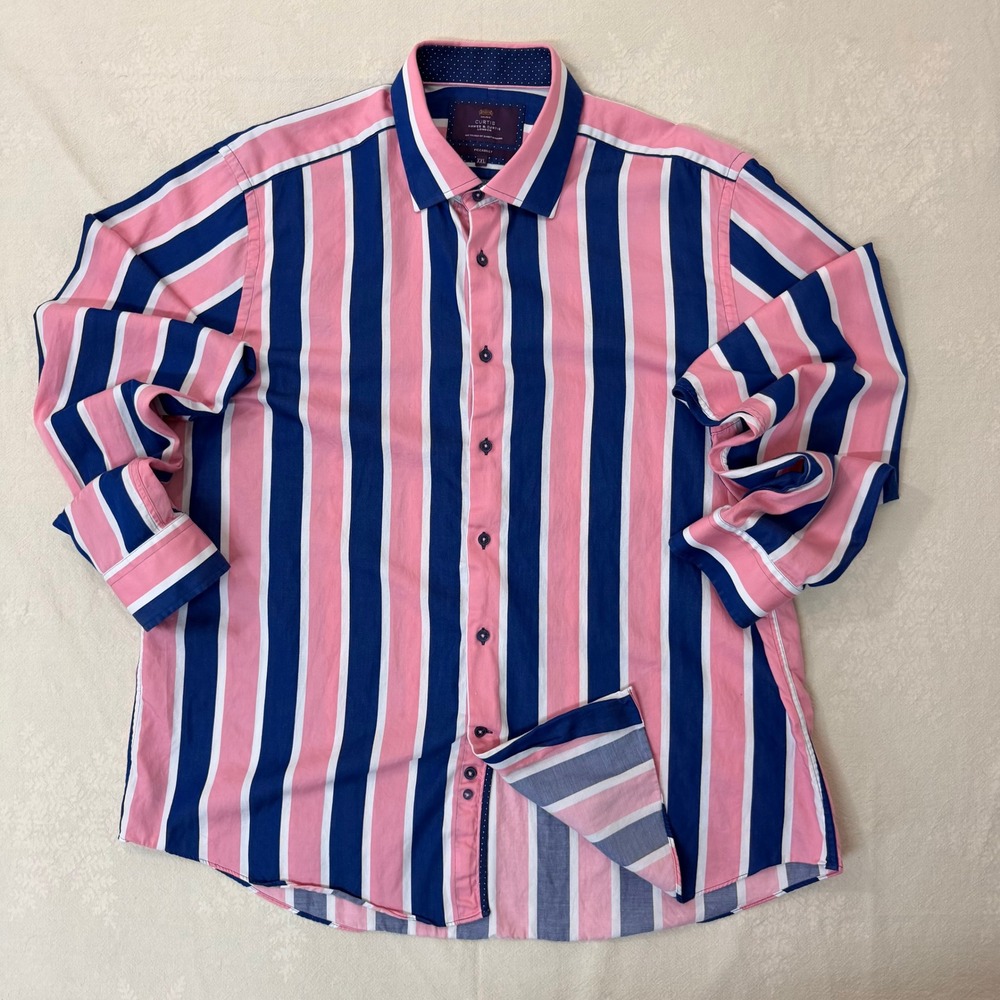 Hawes & Curtis Piccadilly Shirt Men XXL Pink Blue Striped L/S Button Down London